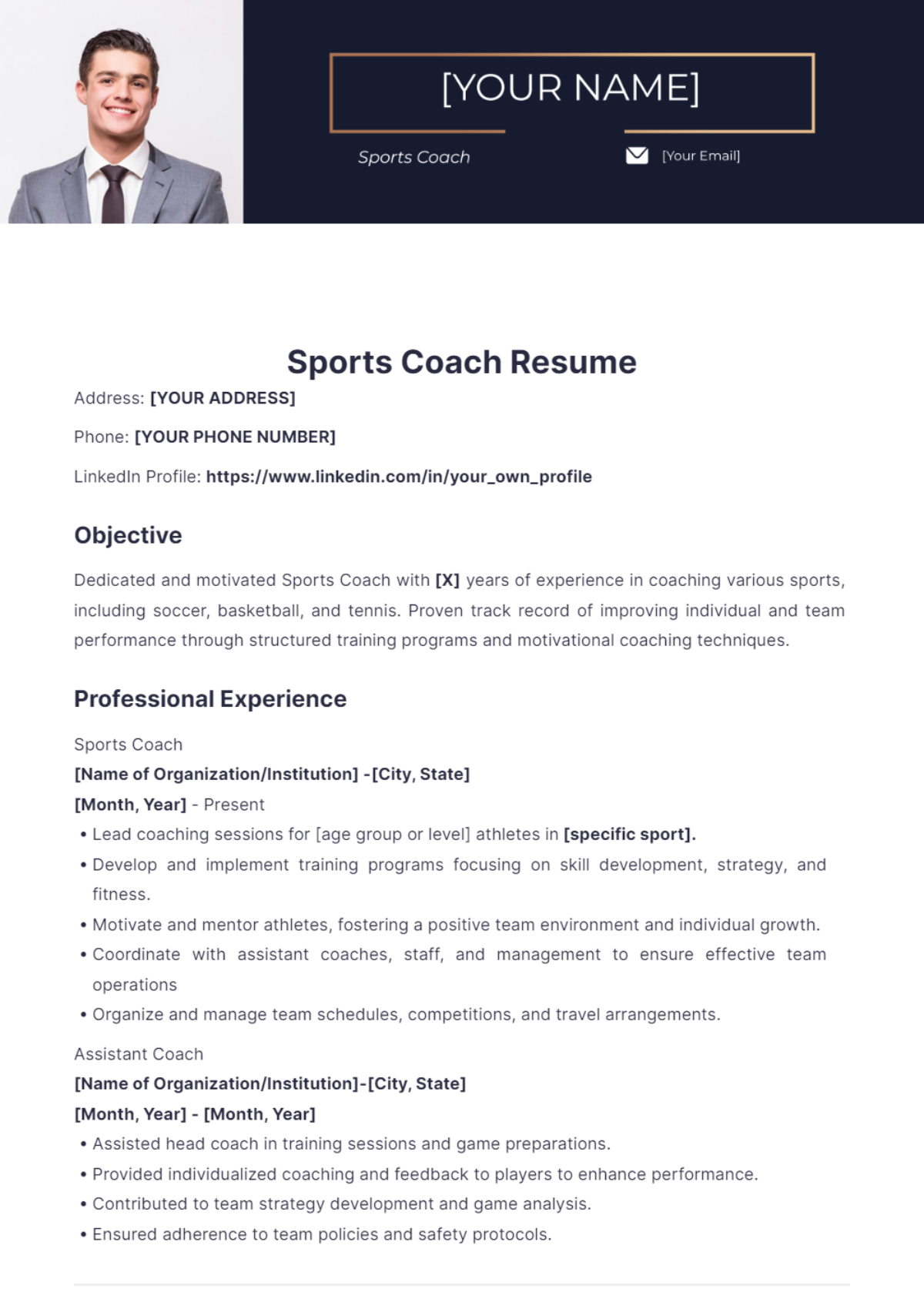 Free Sports Coach Resume Template - Edit Online & Download | Template.net