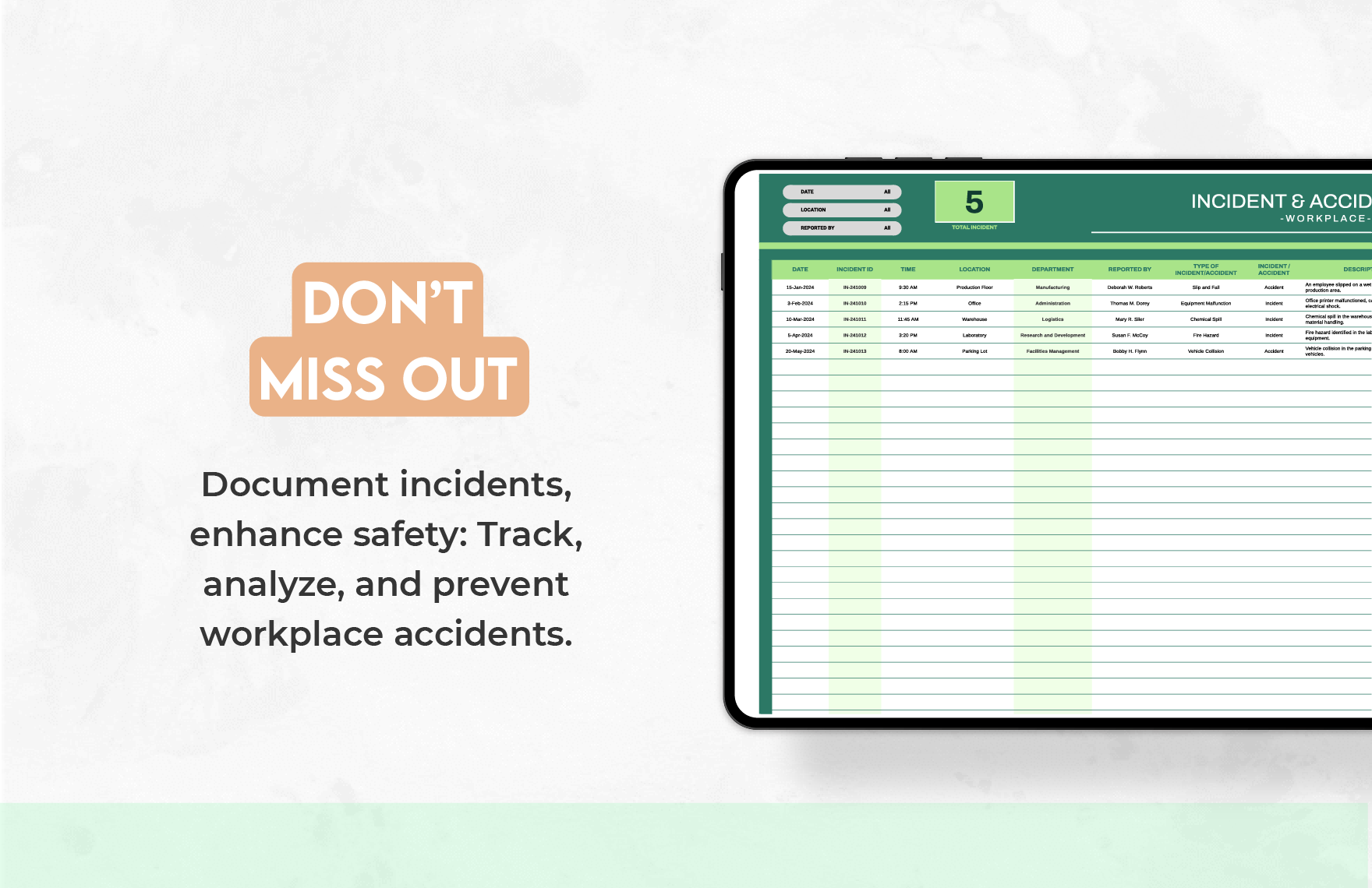 Workplace Incident and Accident Log Template