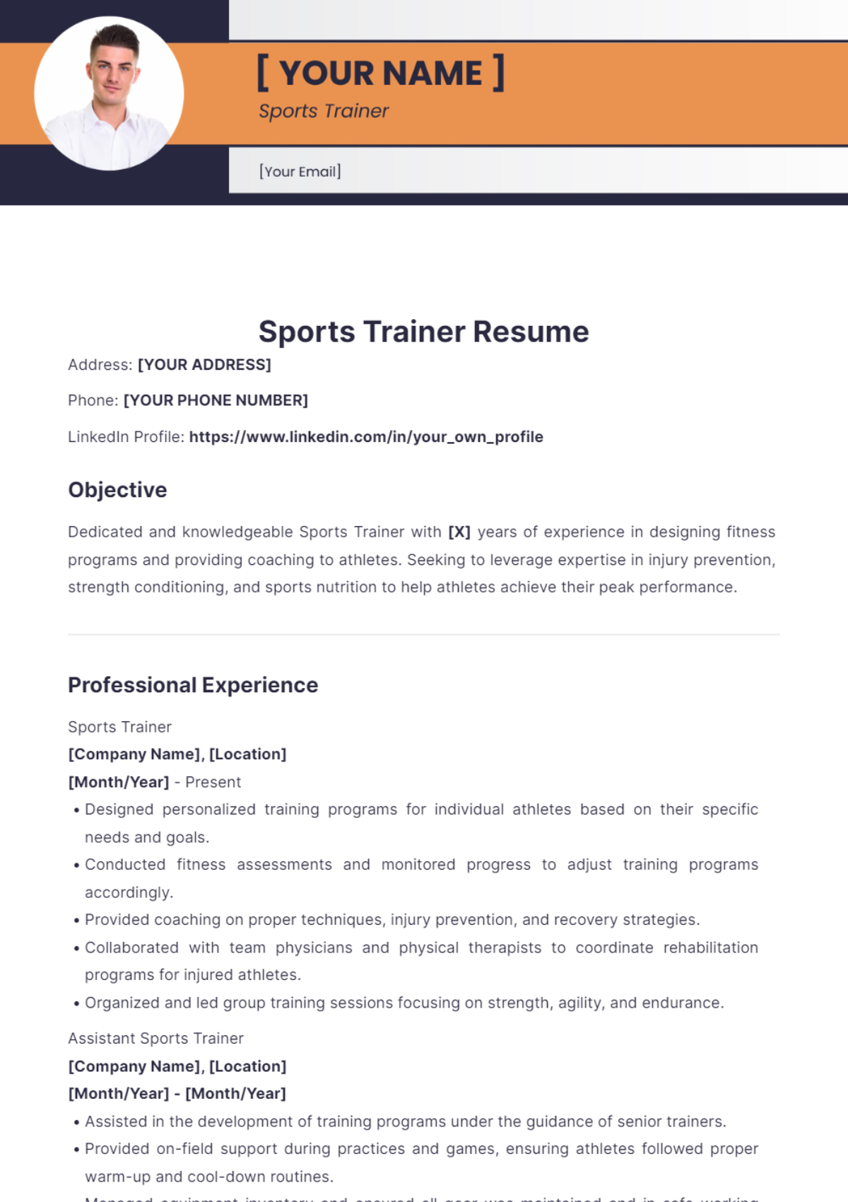 Sports Trainer Resume Edit Online - Sports Trainer Resume Edit Online 