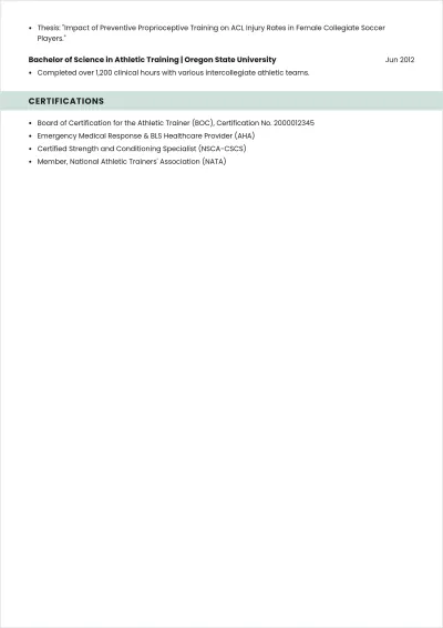 Free Sports Trainer ATS Resume Outline Template, AI Resume Builder