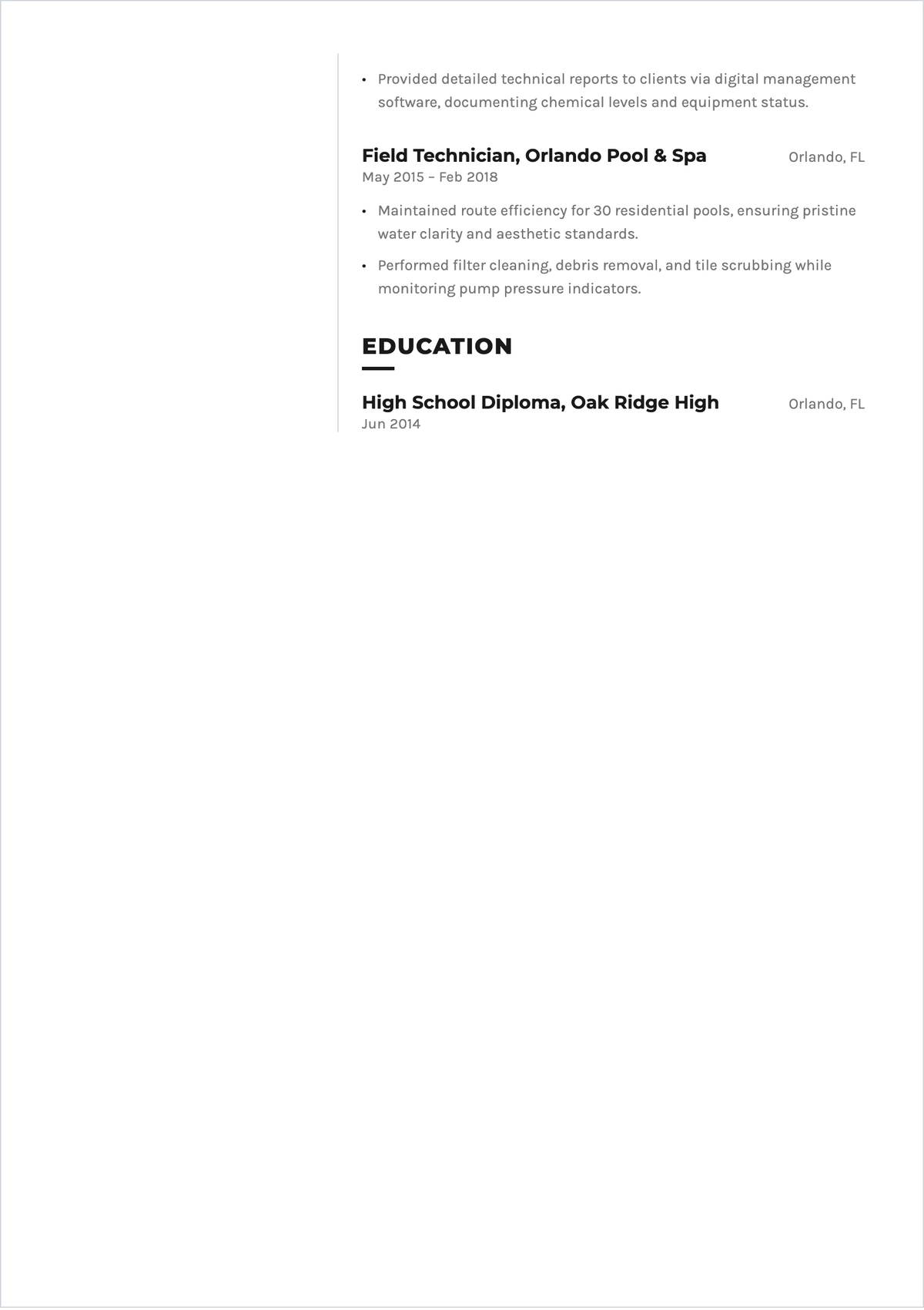 Free Swimming Pool Maintenance Technician ATS Resume Template