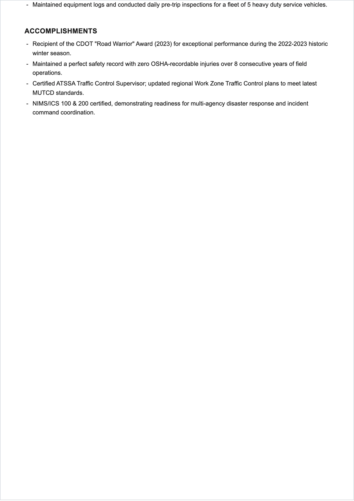 Free Highway Maintenance Worker ATS Resume Template, AI Resume Builder