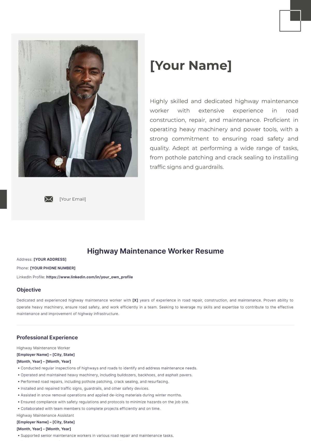 Highway Maintenance Worker Resume - Edit Online & Download