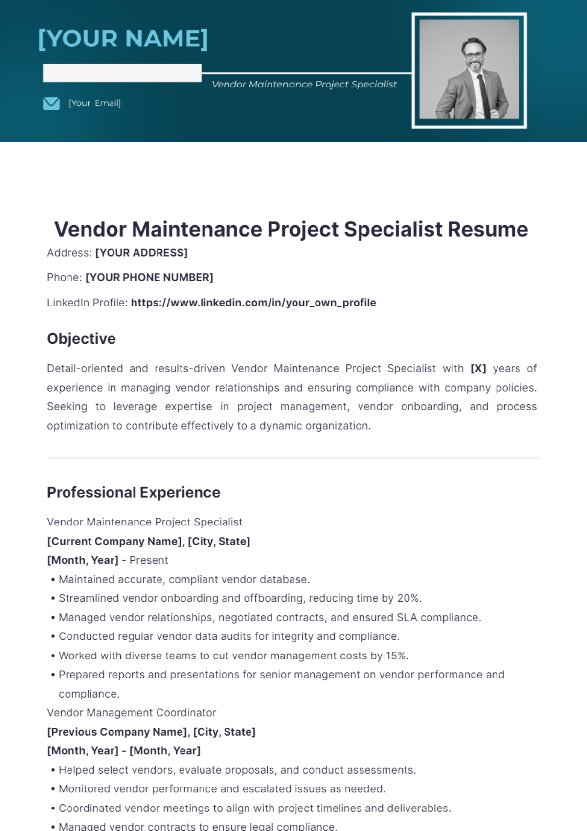 Vendor Maintenance Project Specialist Resume - Edit Online & Download