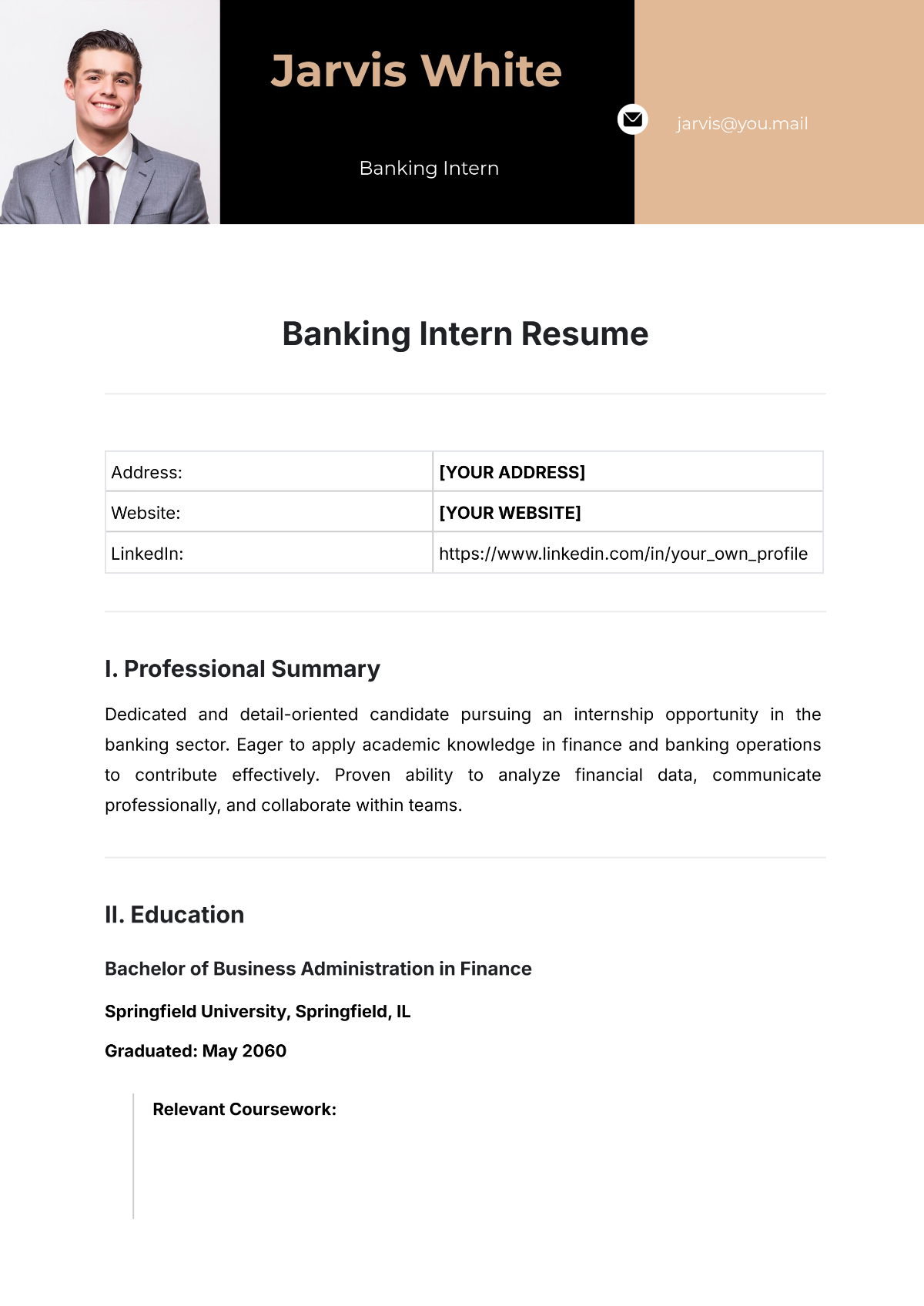 Banking Intern Resume Template - Edit Online & Download