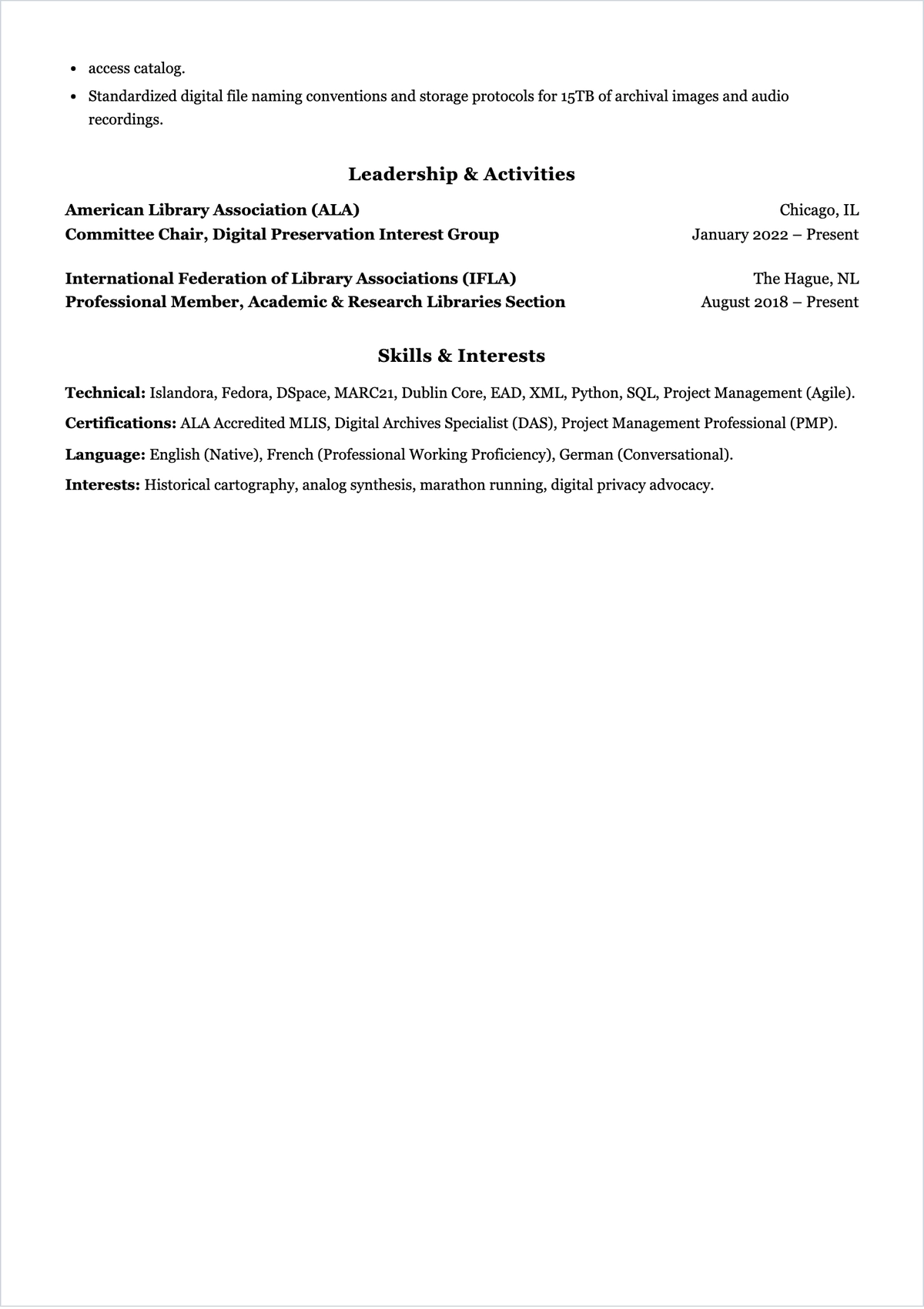 Free University Librarian ATS Resume Template, AI Resume Builder
