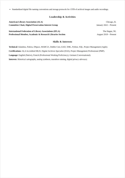 Free University Librarian ATS Resume Template, AI Resume Builder