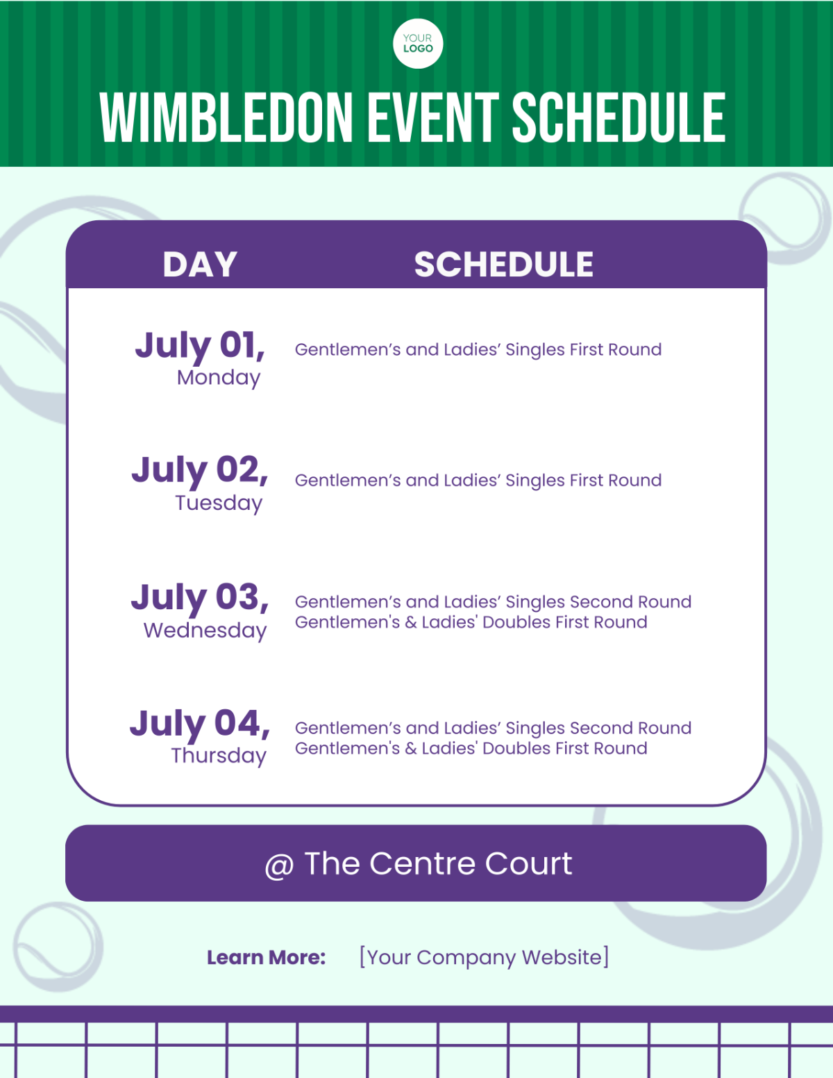 Wimbledon Event Schedule