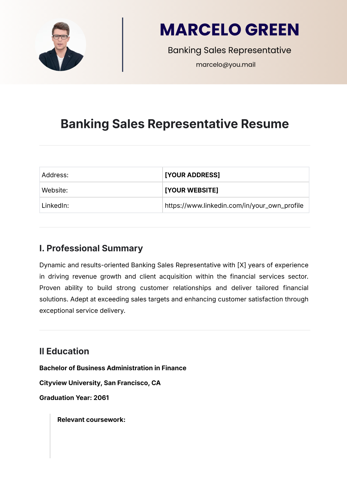 Banking Sales Representative Resume Template - Edit Online & Download