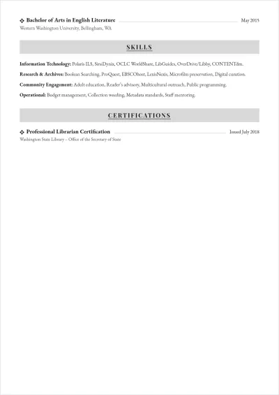 Free Reference Librarian ATS Resume Template, AI Resume Builder