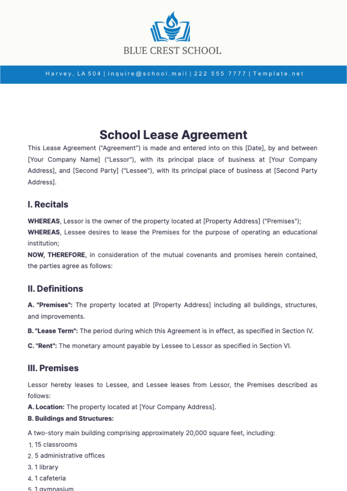 School Lease Agreement Template