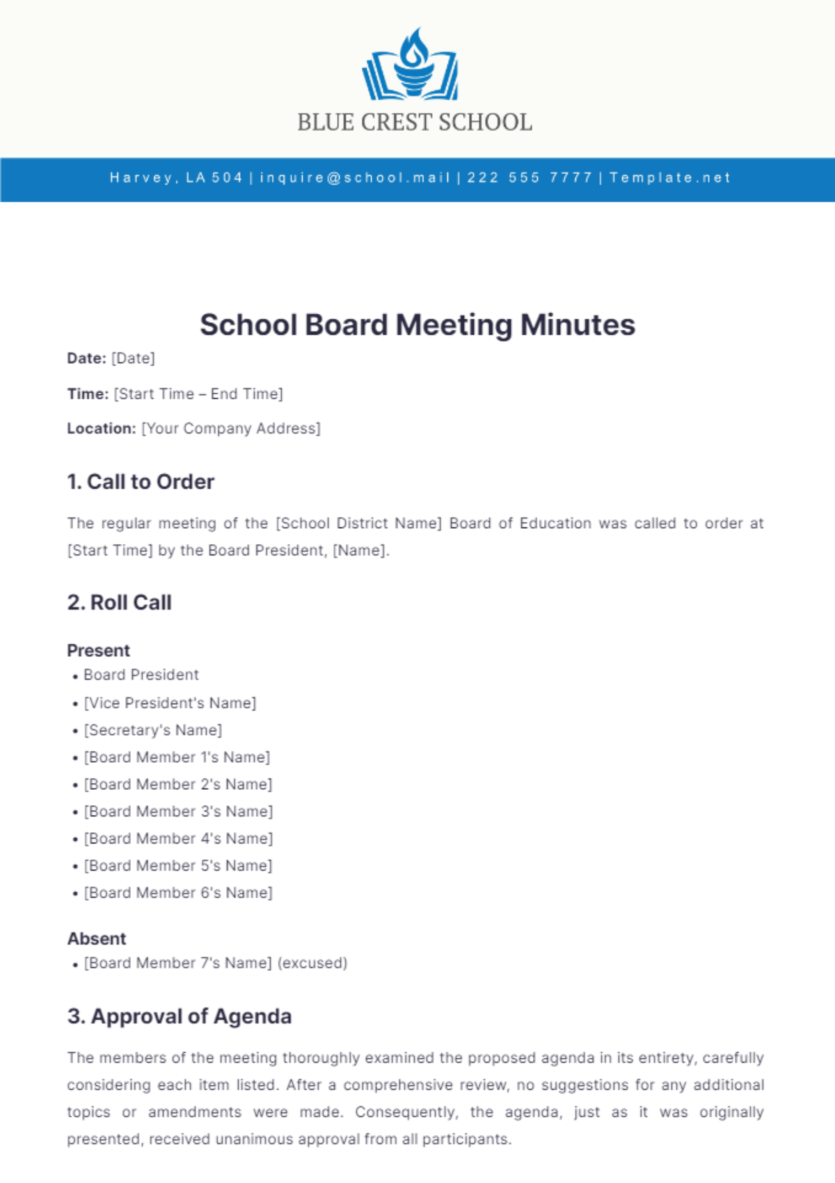 School Board Meeting Minutes Template