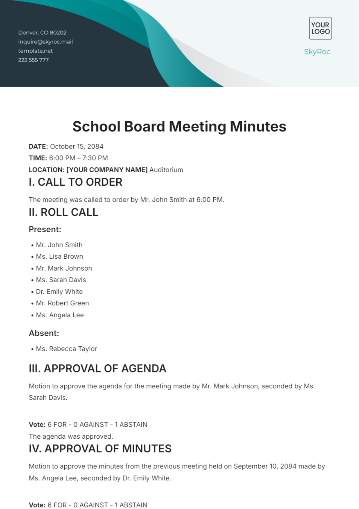 School Board Meeting Minutes Template