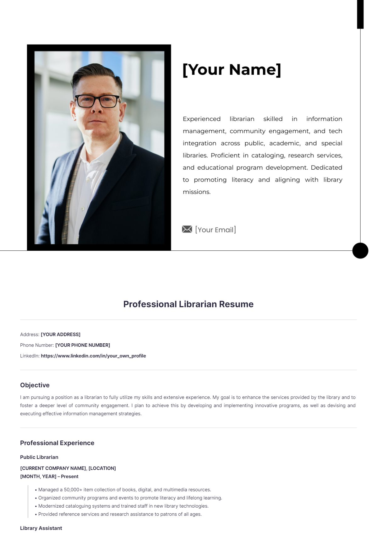 Free Professional Librarian Resume Template - Edit Online & Download ...