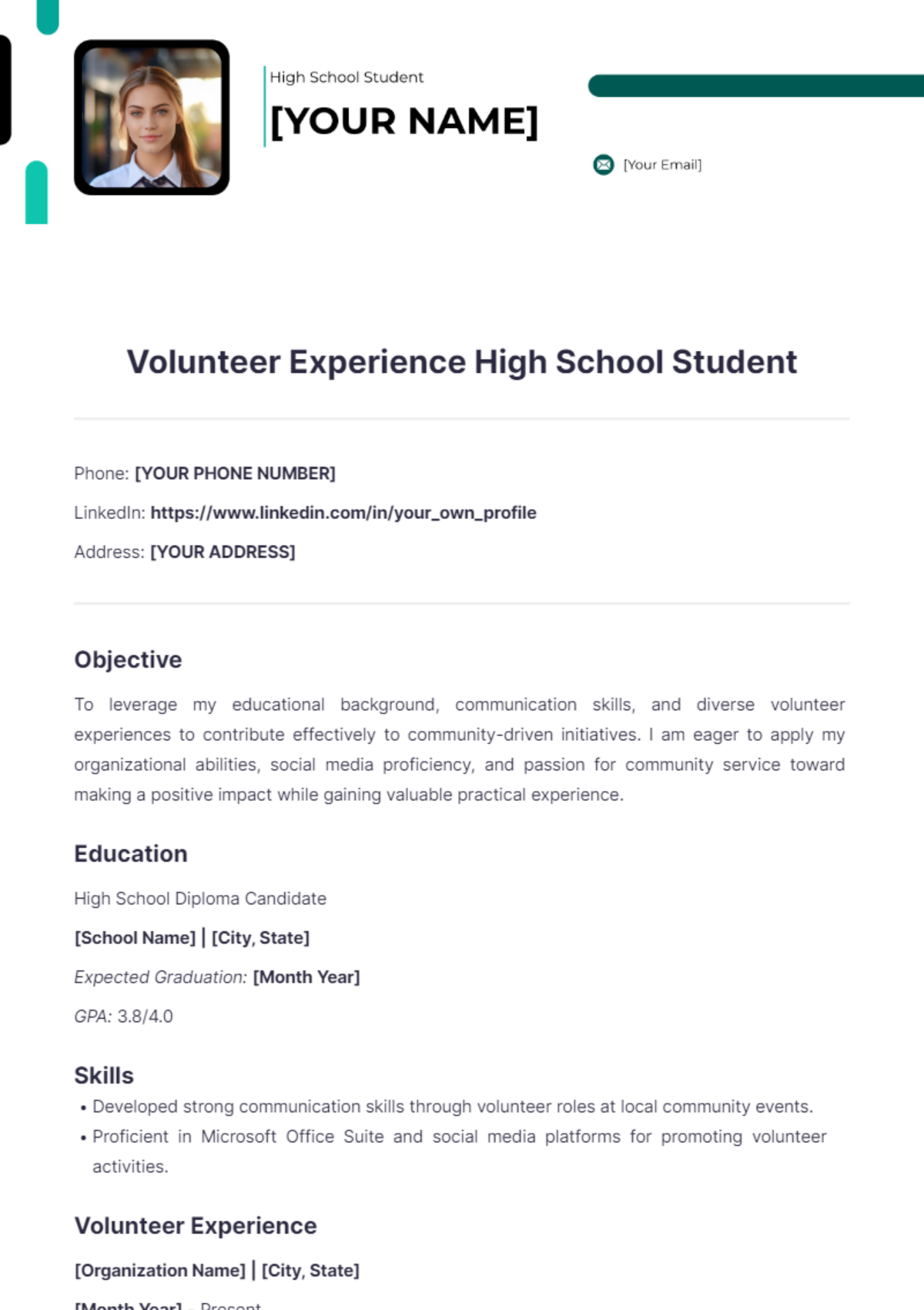 Volunteer Experienced High School Resume - Edit Online & Download