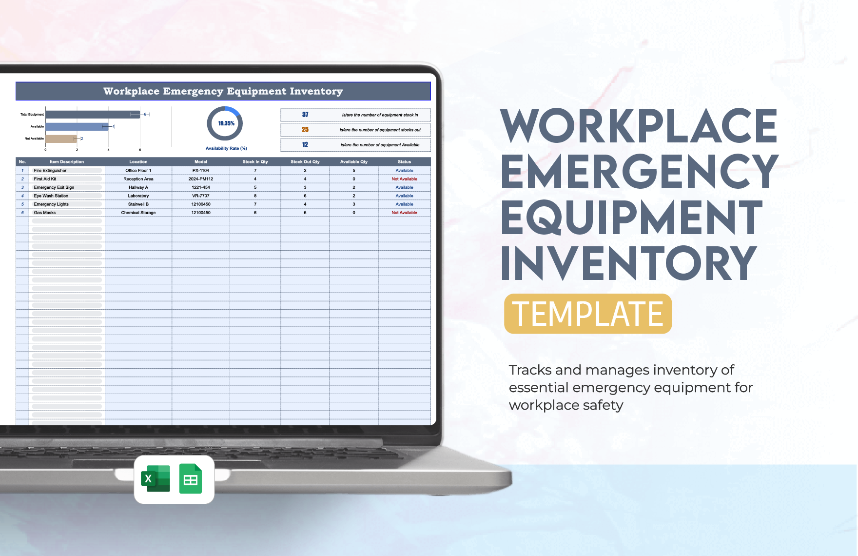 Workplace Emergency Equipment Inventory Template in Excel, Google Sheets