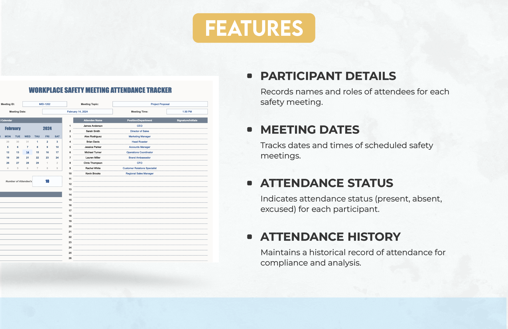 Workplace Safety Meeting Attendance Tracker Template