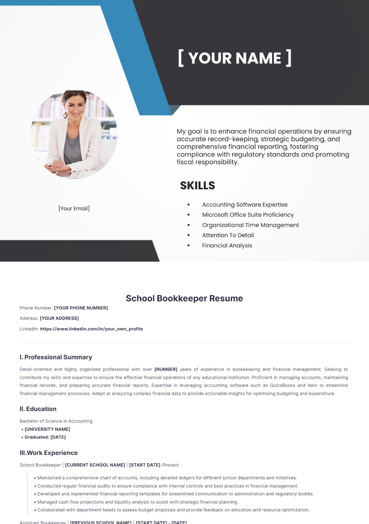 School Bookkeeper Resume - Edit Online & Download