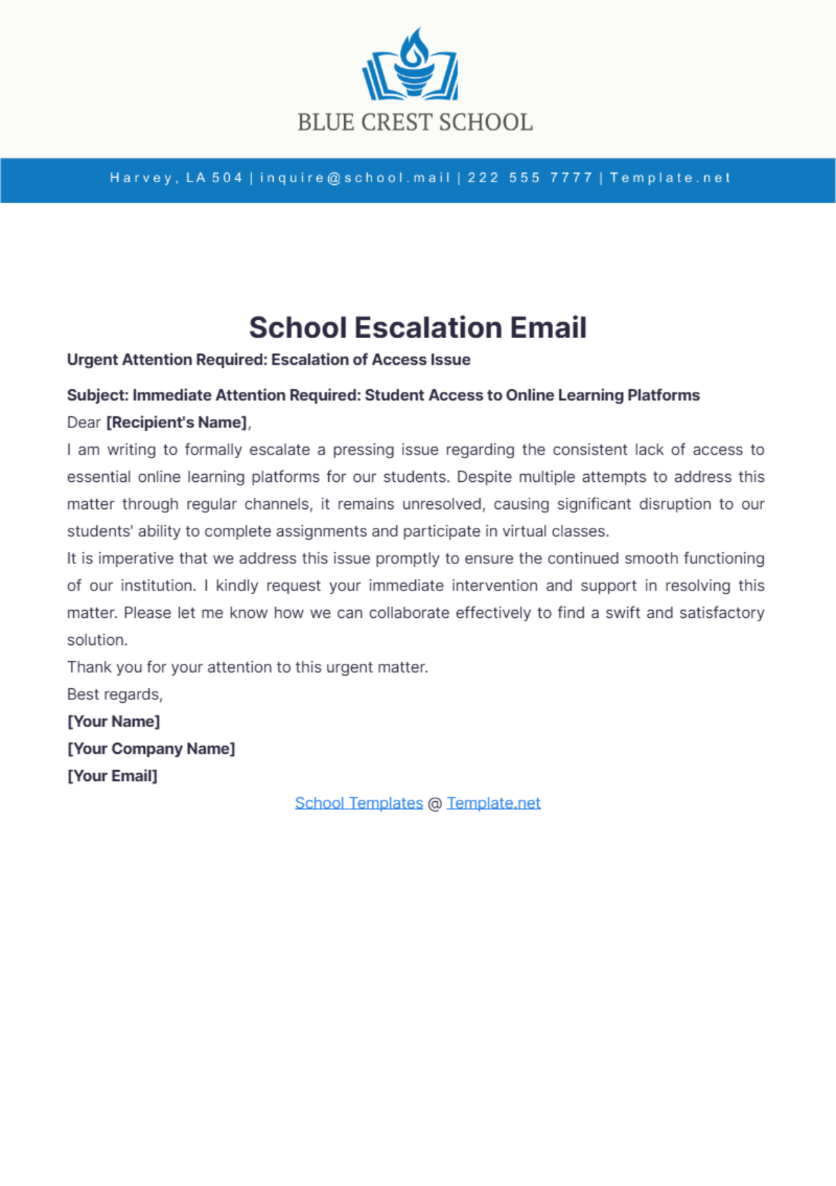 School Escalation Email Template - Edit Online & Download