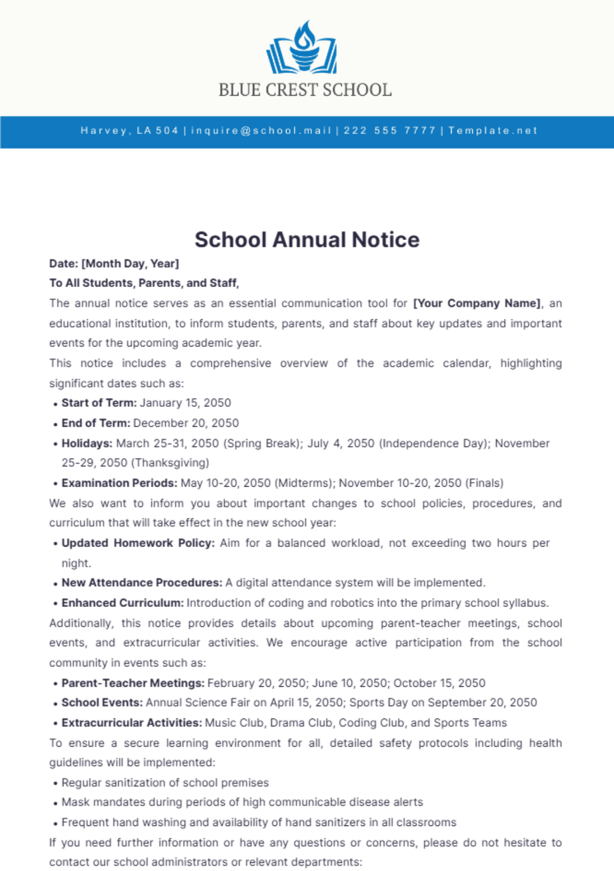 School Annual Notice Template - Edit Online & Download