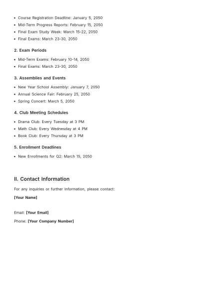Free School Quarterly Schedule Template to Edit Online