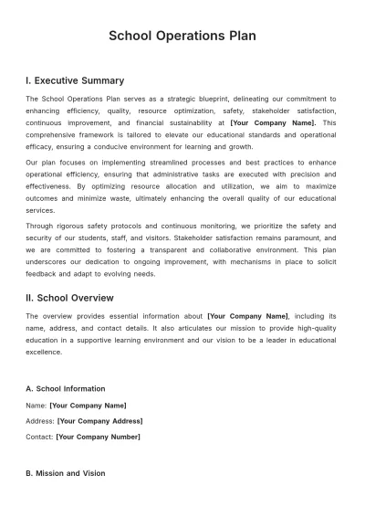 Free School Operations Plan Template to Edit Online