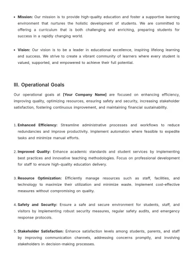 Free School Operations Plan Template to Edit Online