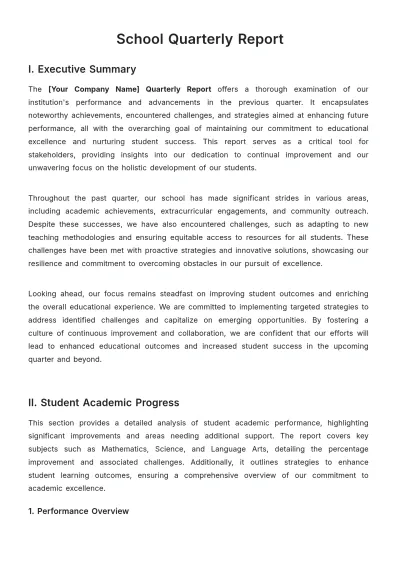 Free School Quarterly Report Template to Edit Online