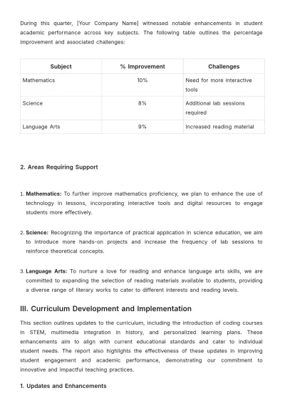 Free School Quarterly Report Template to Edit Online