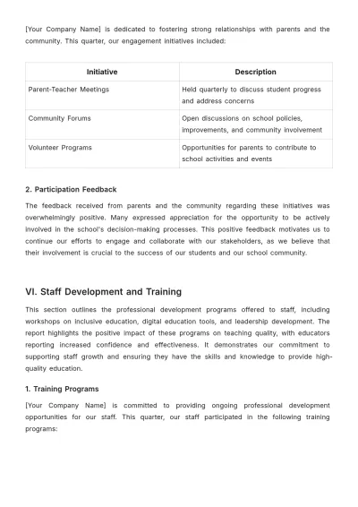 Free School Quarterly Report Template to Edit Online