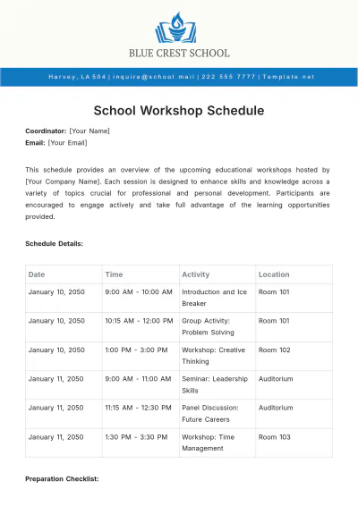 Free School Workshop Schedule Template to Edit Online