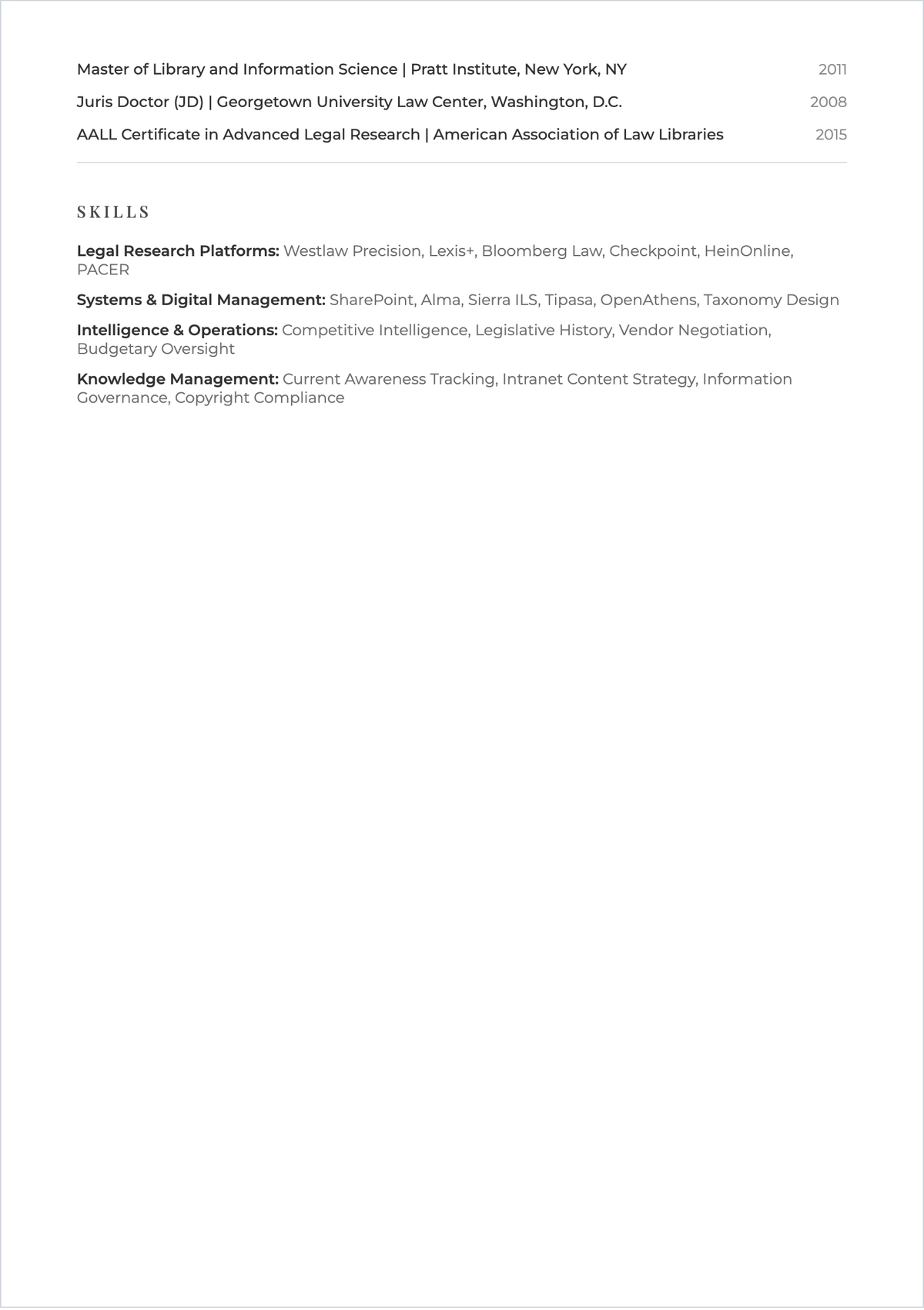 Free Law Librarian ATS Resume Template, AI Resume Builder