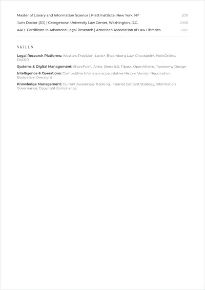Free Law Librarian ATS Resume Template, AI Resume Builder