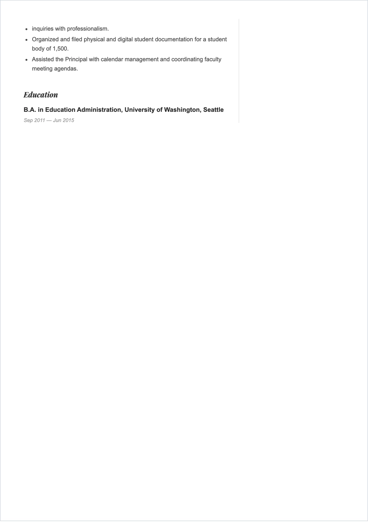 Free School Administrative Assistant ATS Resume Template