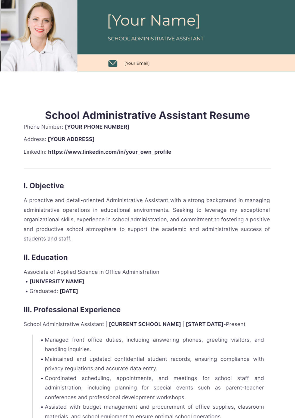 School Administrative Assistant Resume - Edit Online & Download