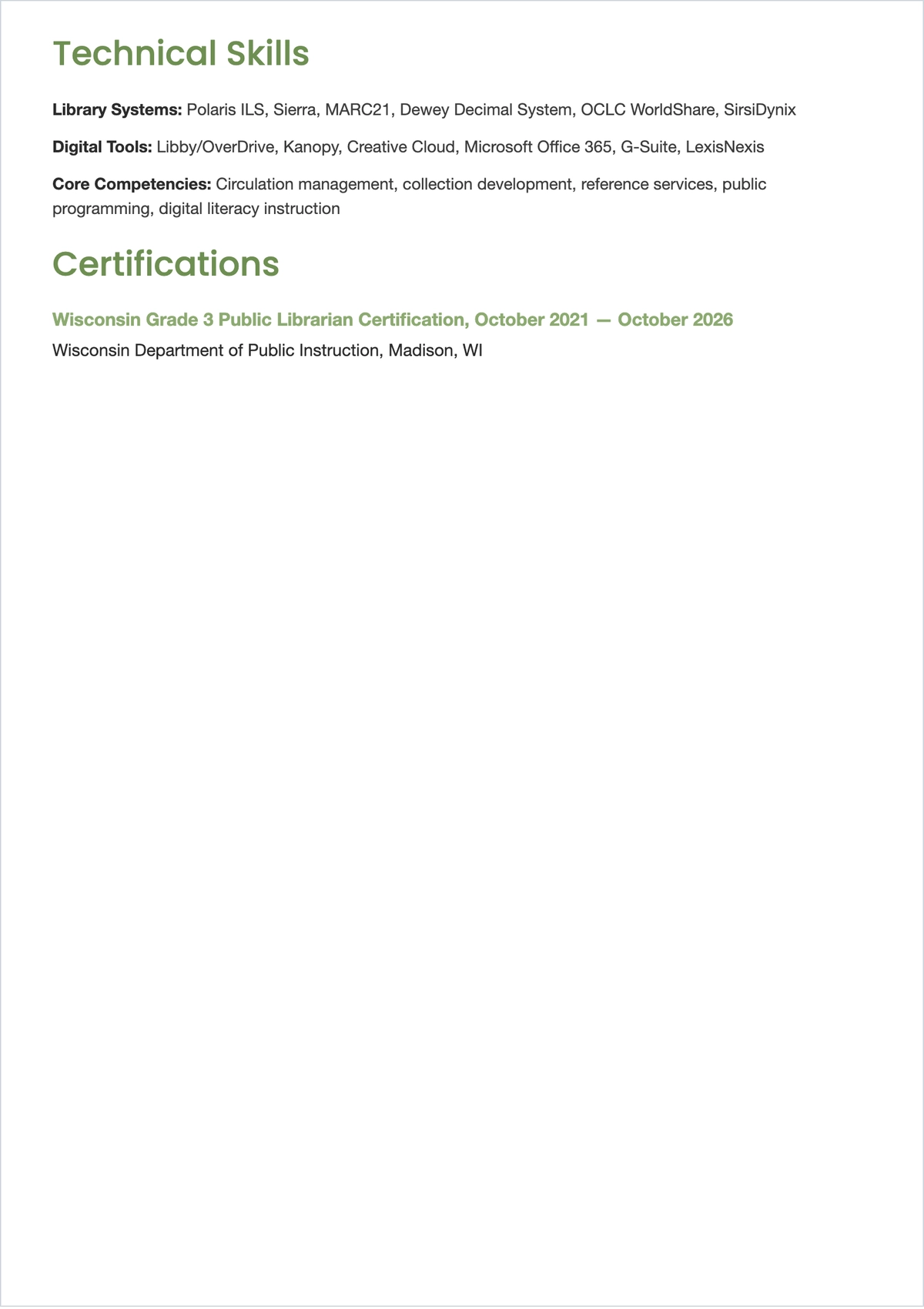 Free Library Worker ATS Resume Template, AI Resume Builder