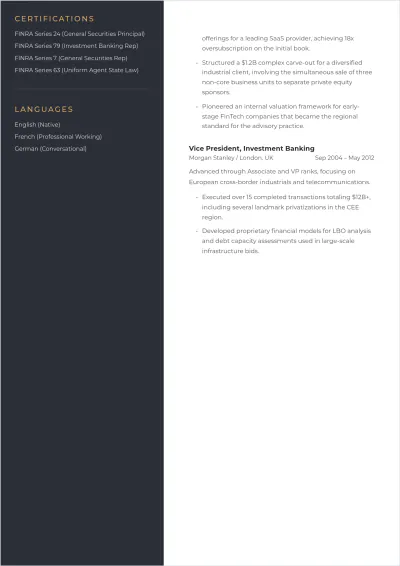 Free Managing Director Investment Banking ATS Resume Template