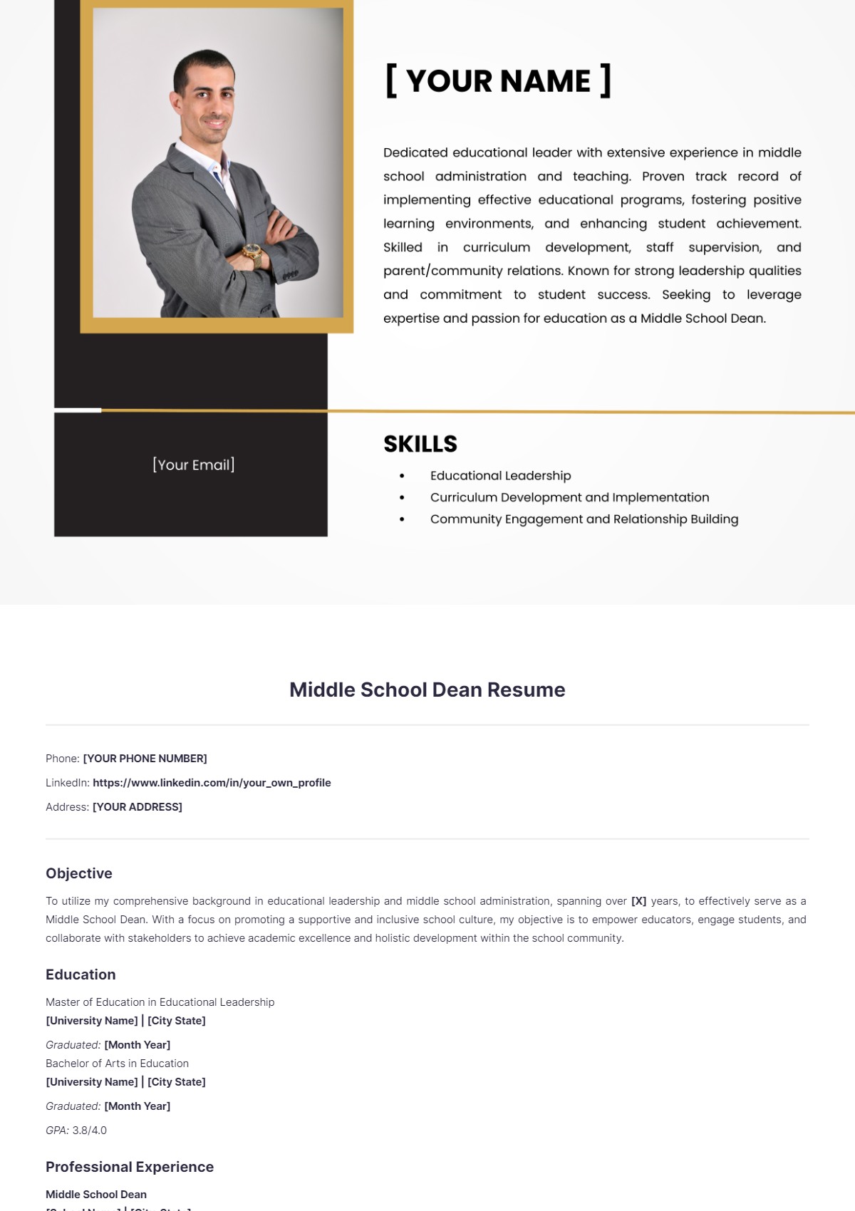 Middle School Dean Resume - Edit Online & Download