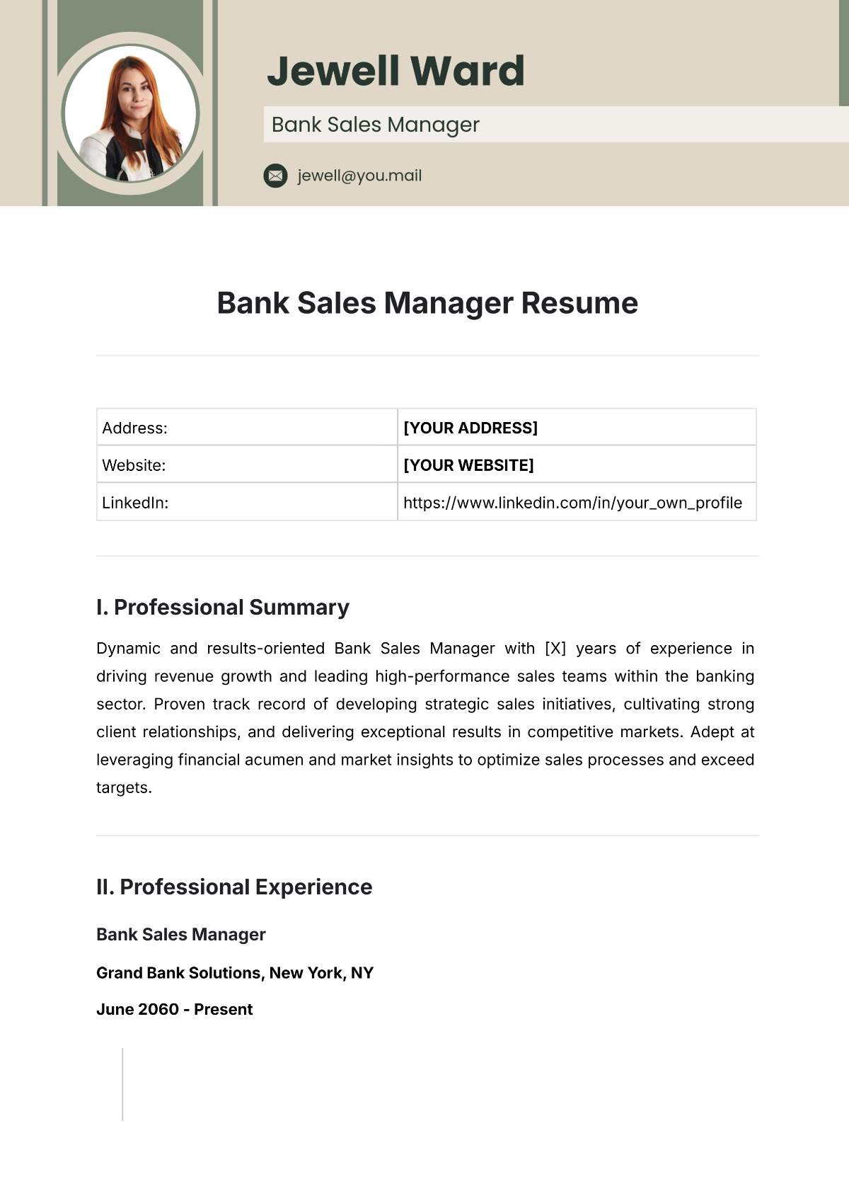 Bank Sales Manager Resume Template - Edit Online & Download