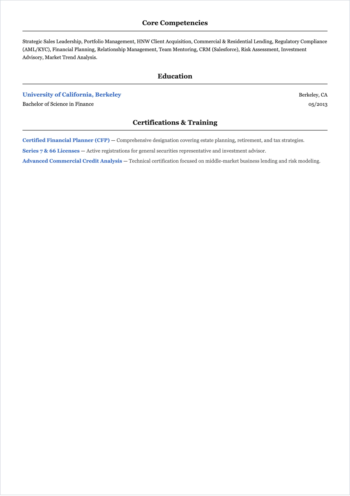 Free Bank Sales Manager ATS Resume Template, AI Resume Builder