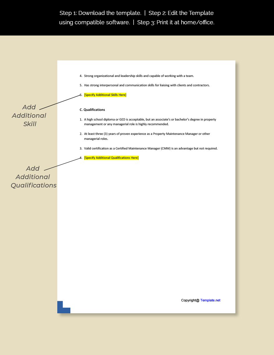 Free Property Maintenance Manager Job Ad And Description Template Google Docs Word Apple 