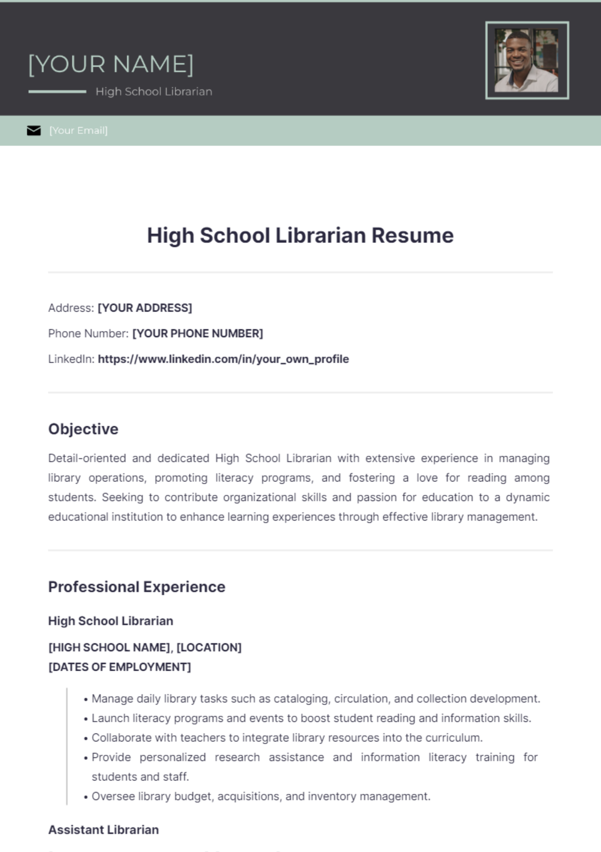 High School Librarian Resume - Edit Online & Download