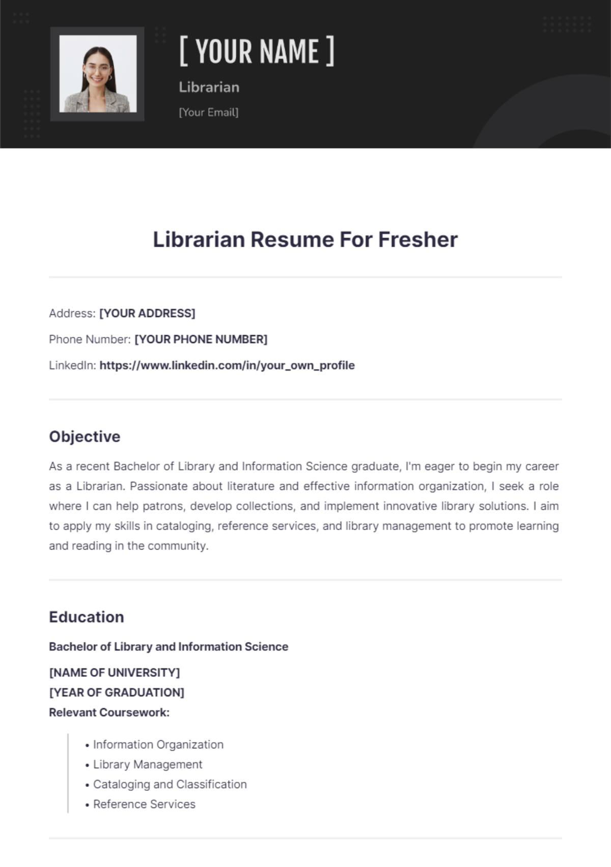 Librarian Resume For Fresher - Edit Online & Download