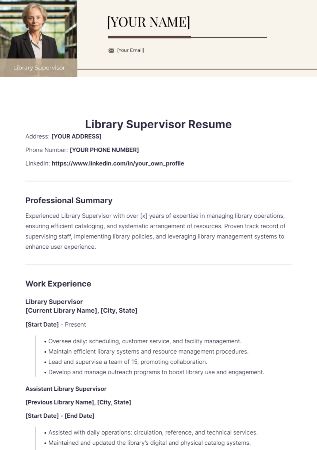 Library Supervisor Resume - Edit Online & Download