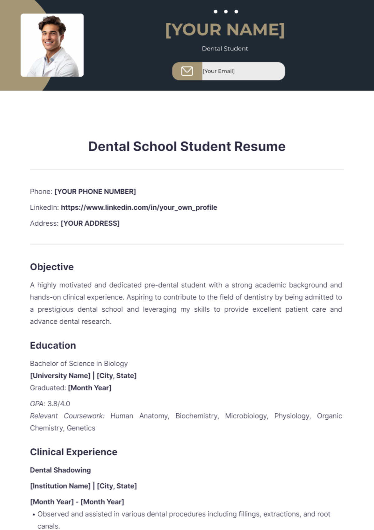 Dental School Student Resume Templates - Edit Online & Download Example ...