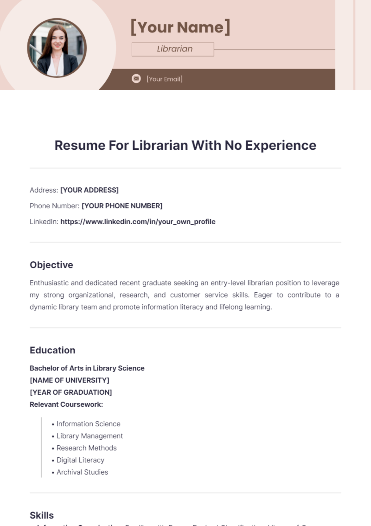 Resume For Librarian With No Experience - Edit Online & Download