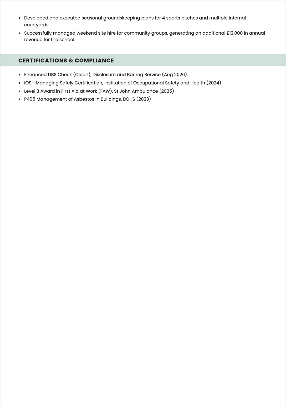 Free School Caretaker ATS Resume Template, AI Resume Builder