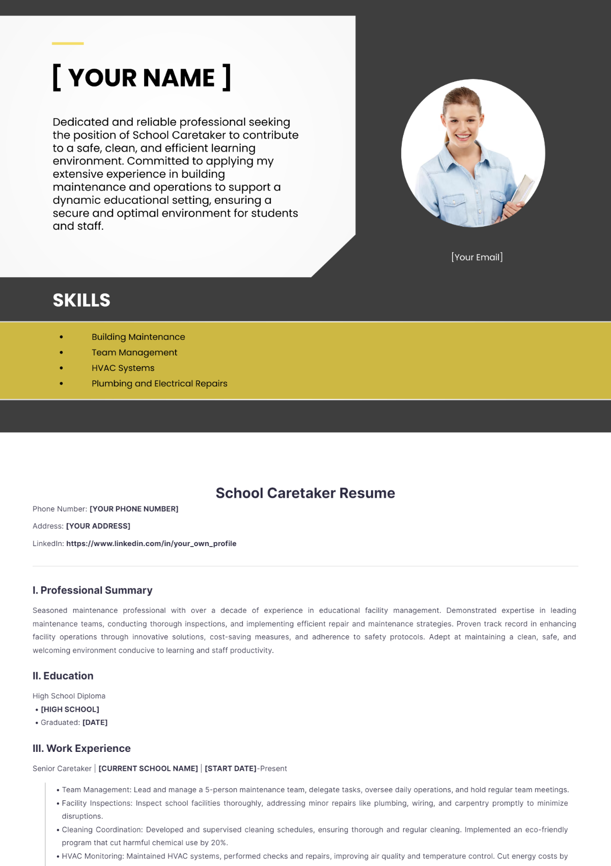 School Caretaker Resume - Edit Online & Download