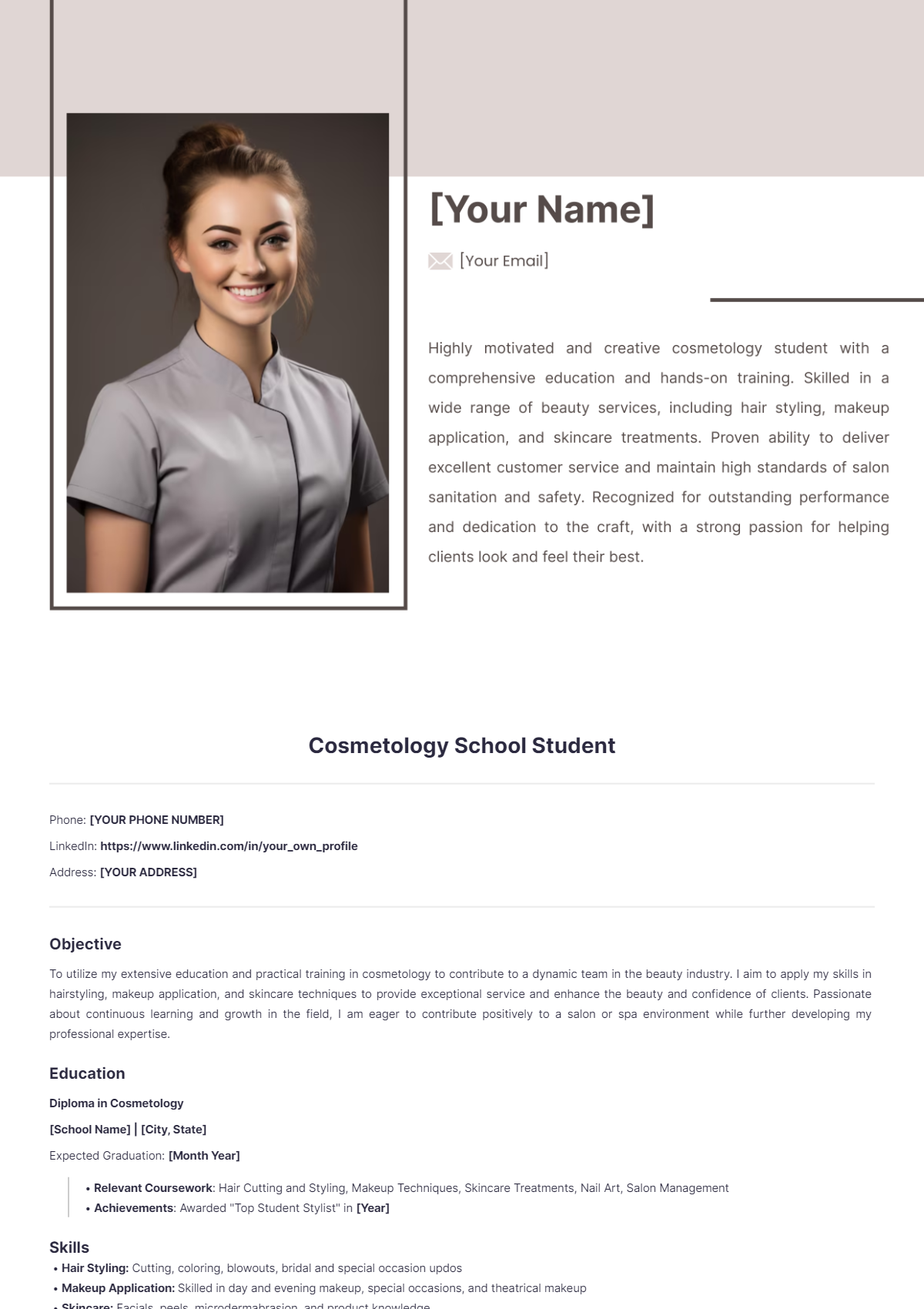 Cosmetology School Student Resume - Edit Online & Download