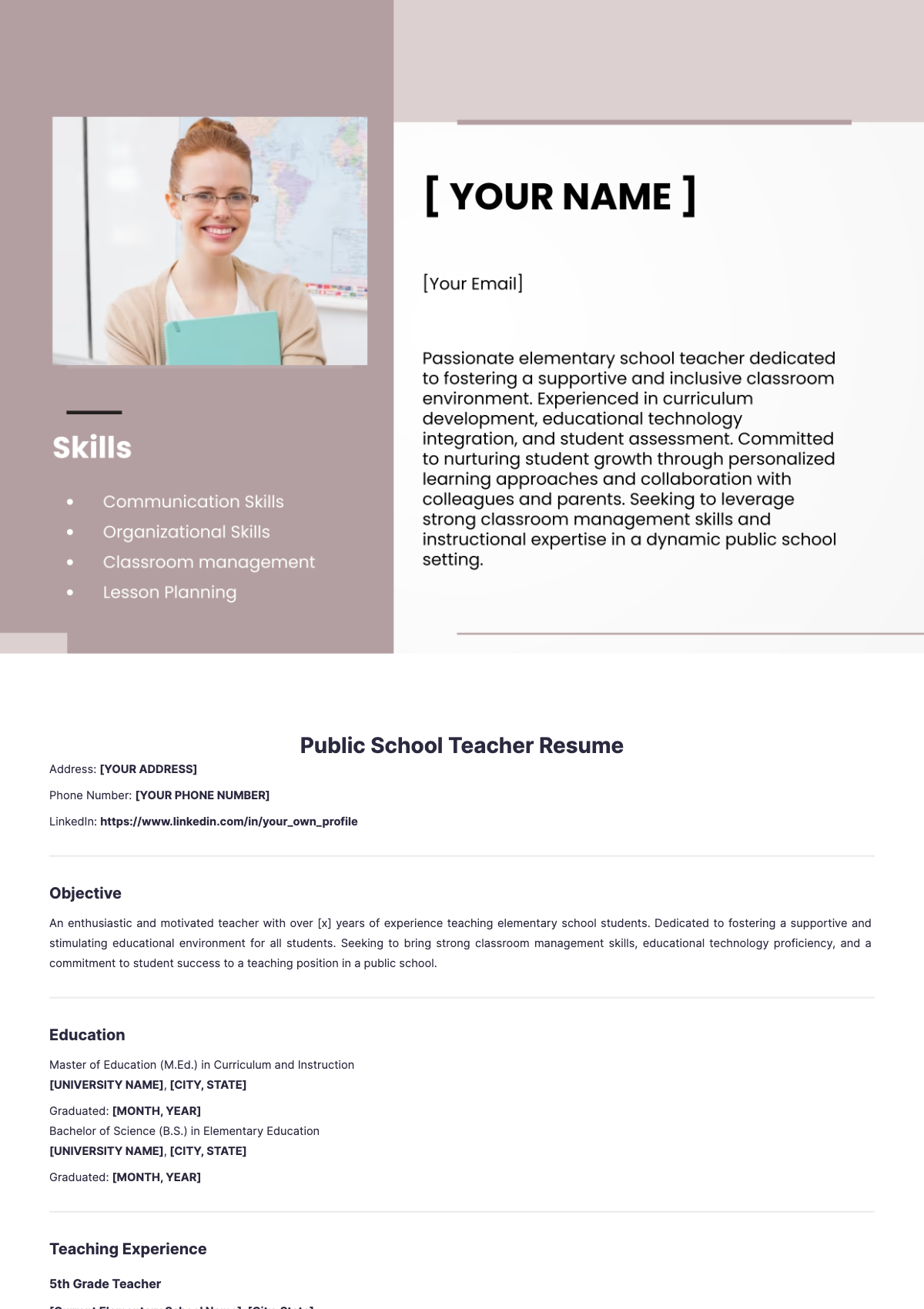 Public School Teacher Resume - Edit Online & Download